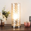 Hastings Home LED Uplight Table Lamp with Silver Mercury Finish, Embossed Trellis Pattern and LED Light Bulb 809486AYI